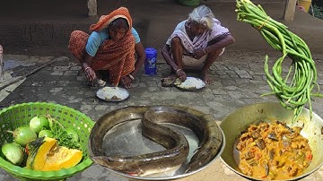 Big Size Eel FISH CURRY with BRINJAL Cooking and pumpkin with barbati fry|rural village life style