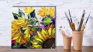 Paint sunflowers using a  Palette Knife Painting - Part 2