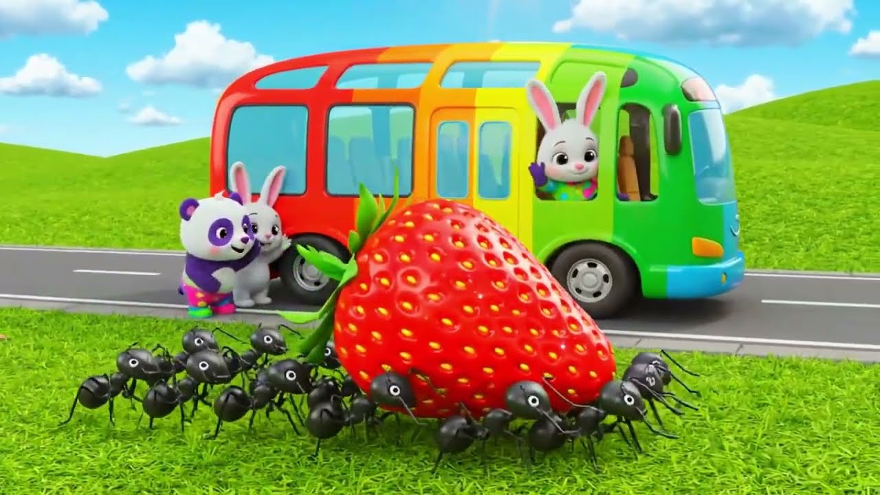 Wheels on the Bus Animal Parade 🐘🦒 | 3D Cartoon Nursery Rhymes for Kids