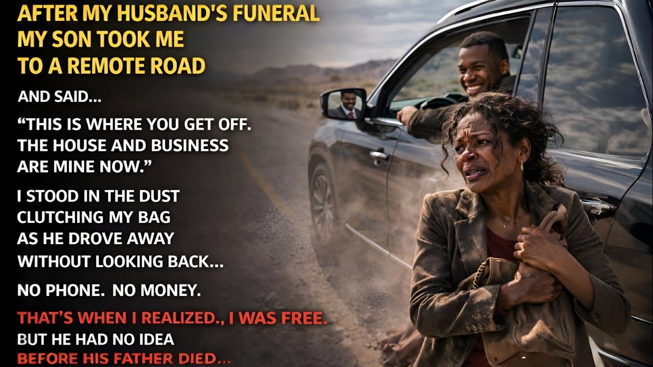 AFTER MY HUSBAND’S FUNERAL, MY SON TOOK ME TO A REMOTE ROAD AND SAID THIS IS WHERE YOU GET OFF...