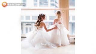 Ball Gown Straps Ruffled Ivory Lace Tulle Flower Girl Dress with bow | Princessly Dresses