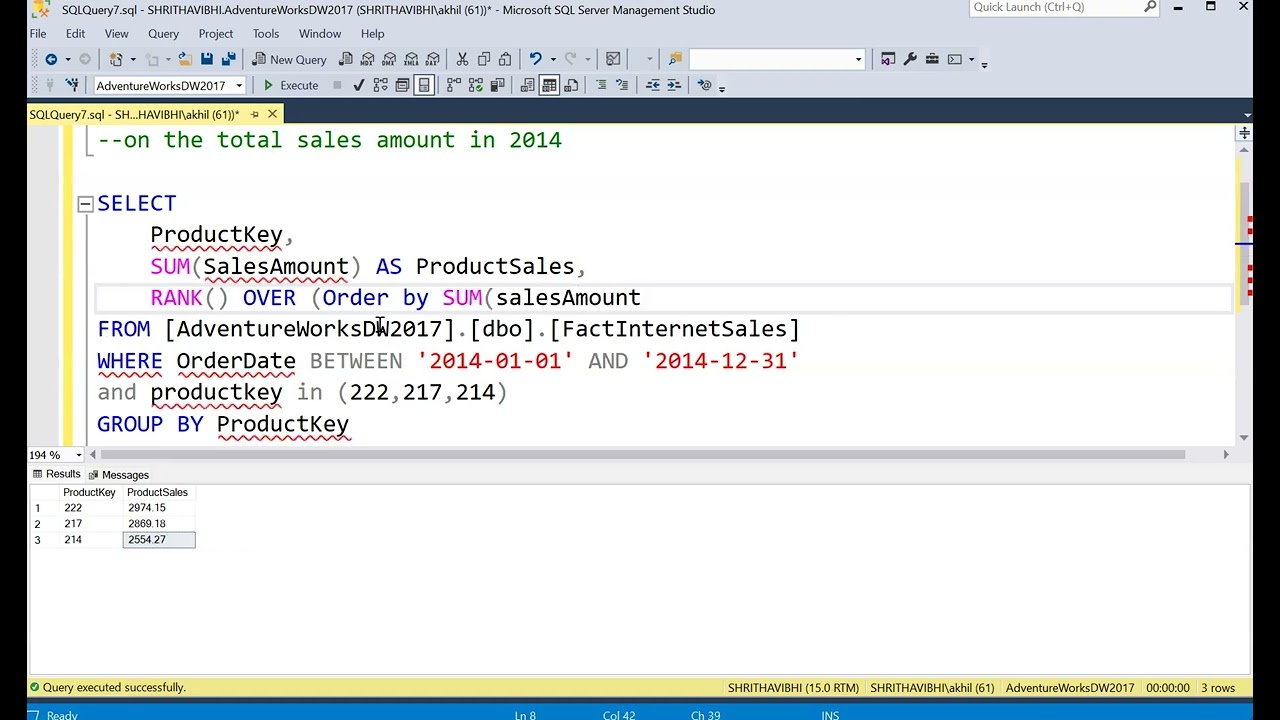 SQL Window Function | Rank | How to write SQL query using Rank | Rank Products by sales amount