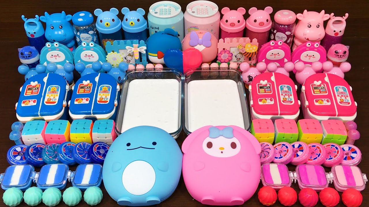 BLUE vs PINK! Mixing Random Things into GLOSSY Slime ! Satisfying Slime Videos 