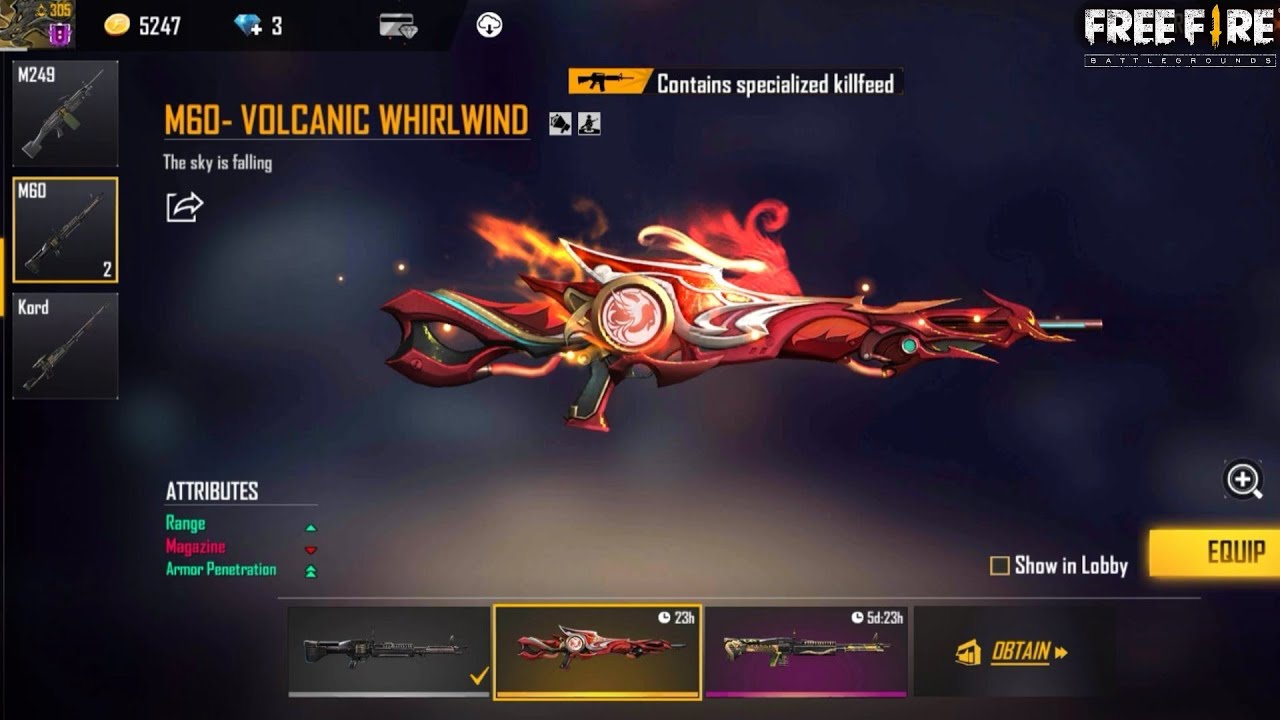 Mythos M60 - Volcanic Whirlwind 🤯🔥| Free Fire 🇮🇳❤️