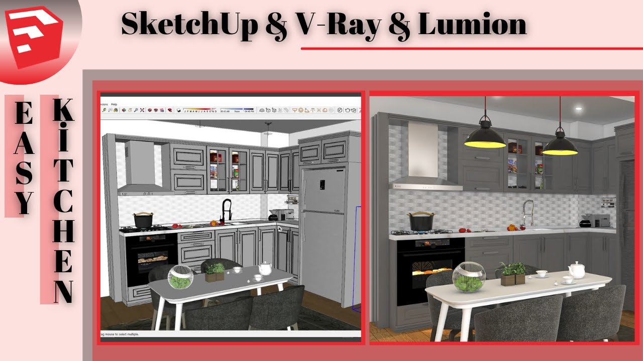 Sketchup kitchen design l Modelling,V-Ray Render,Lumion Animation - YouTube