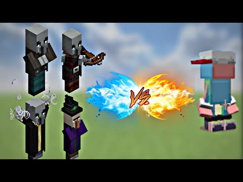 MINECRAFT 100 ALL PILLAGERS VS DEFENDER FIGHT||MINECRAFT MOB BATTLE ...