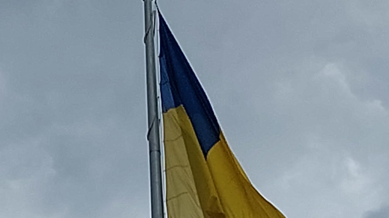 Kharkiv Ukraine flag downtown  