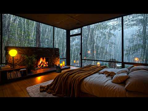 No Ads, Rain Sounds For Sleeping – 10 Hours of Rain Sounds, Fireplace and Distant Thunder