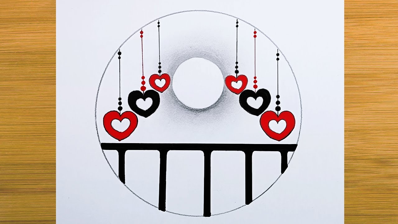 Easy circle drawing | Beautiful red heart drawing | Easy  drawing in circle
