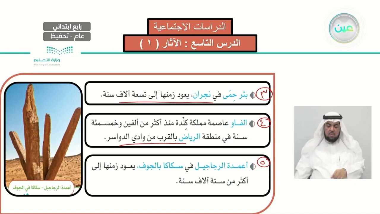 الوحدة السادسة/ شبة الجزيرة العربية الاثار 1 - الدراسات الاجتماعية - رابع ابتدائي