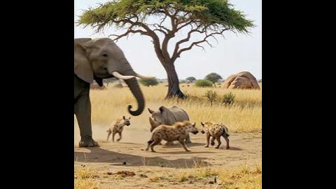 Savanna Miracle: Elephant Protects Rhino Baby from Hyena Attack ❤️#shorts