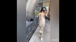 Gorgeous and stunning sexy silky smooth beige satin slip dress