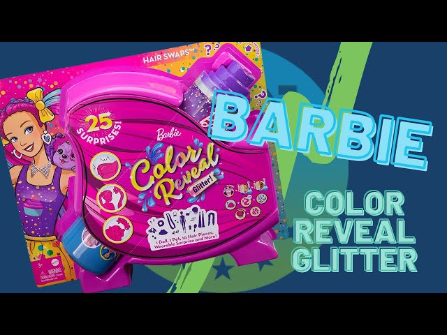 Barbie Color Reveal Glitter! Hair Swaps Doll, Glittery Blue with 25  Hairstyling & Party-Themed Surprises Including 10 Plug-in Hair Pieces, Gift  for