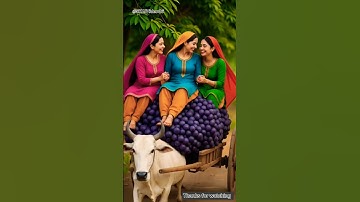 🍇Tiny Punjabi Ladies and Huge Grapes : #ai #sorts #Grapes  #Juice #panjabi #woman #village #cartoon