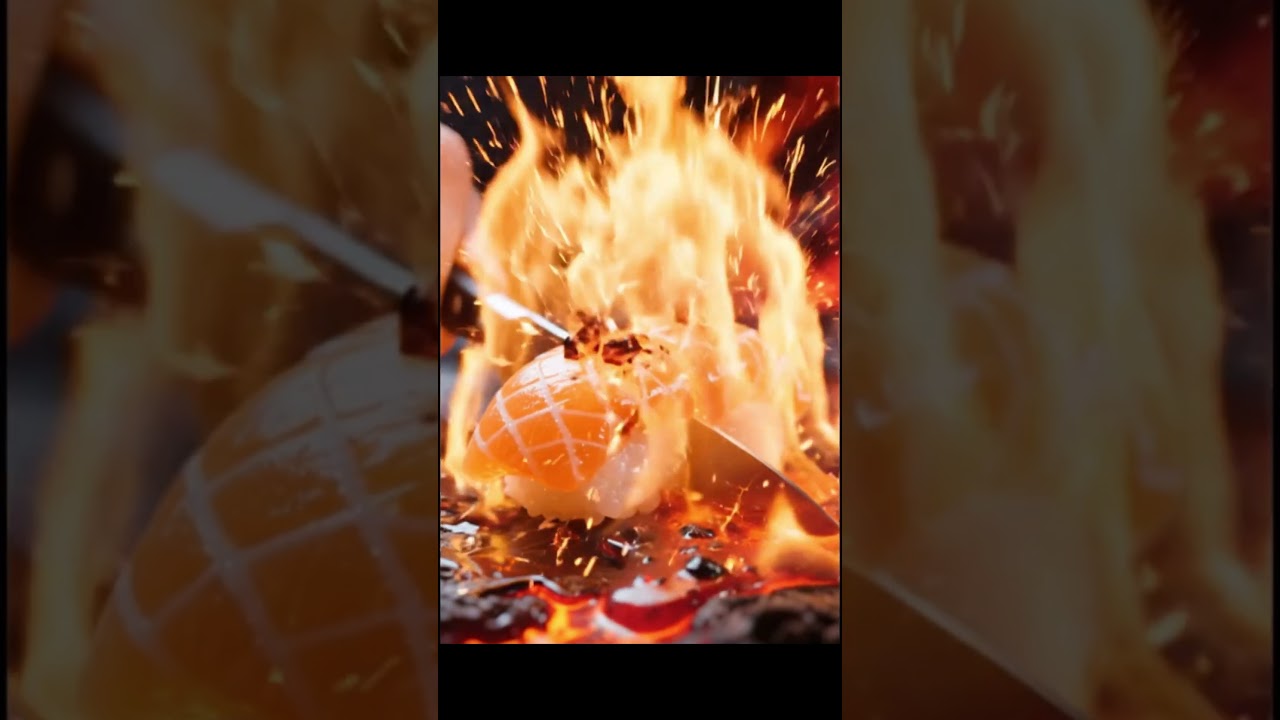 Cut the salmon lava sushi 