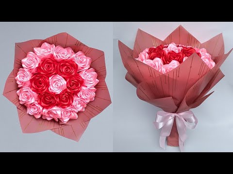 DIY  How to Make a Bouquet of Roses from Satin Ribbons Easy
