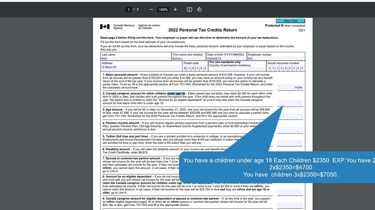 how-to-fill-td1-2022-personal-tax-credits-return-form-federal-youtube