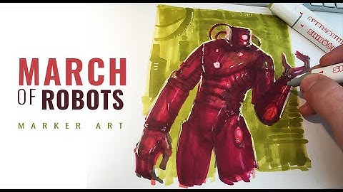 Drawing a Robot with Markers and Brush pens. March of robots 2020