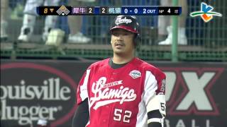 20131013 CPBL 犀牛VS猿 8下 陳金鋒抗議擦棒沒被捕,抗議無效