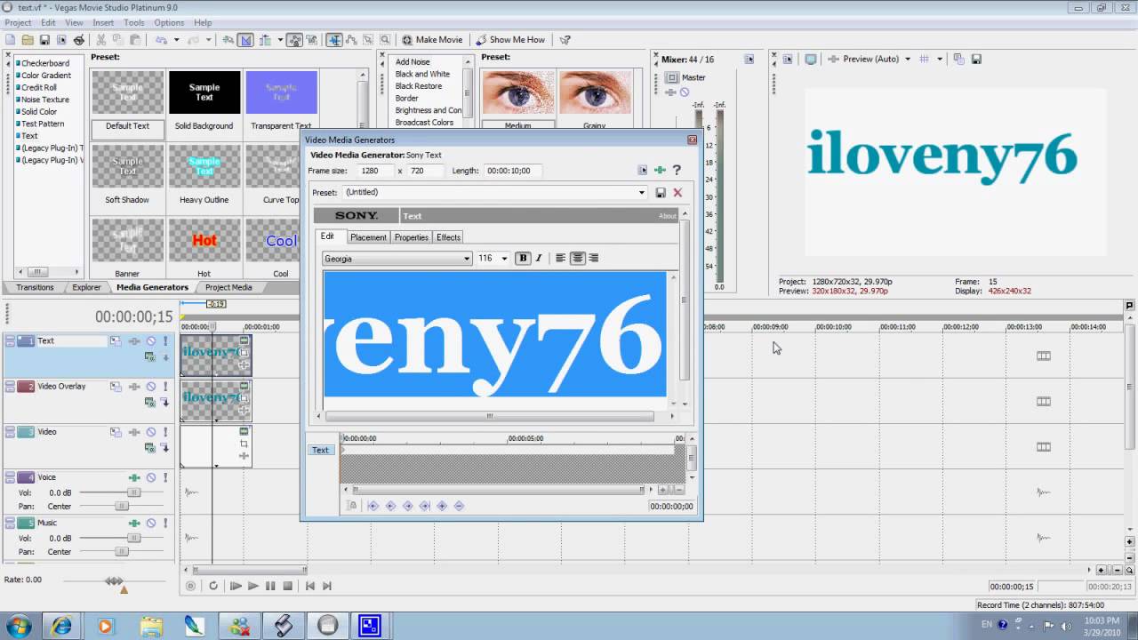 Sony Vegas Text Length