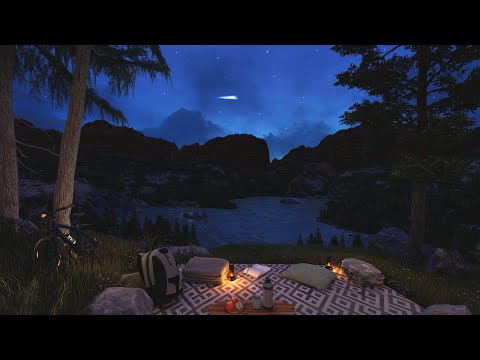 Starry Night In The Mountains ⭐ Relax To Calming Wind & Nature Sounds On A Mountain-Top Starry Night