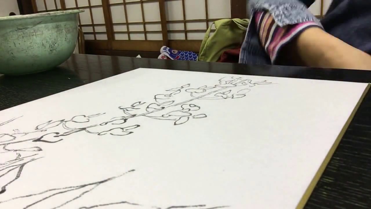 早送りで 絵手紙の書き方 色紙 藤の花編 Youtube