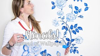 Stenciling Instead Of Wallpaper Using Cutting Edge Stencils Wild Roses Wall Stencil Pattern!