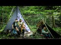 Bushcraft Tarp Camping in Heavy Rain with the boys!