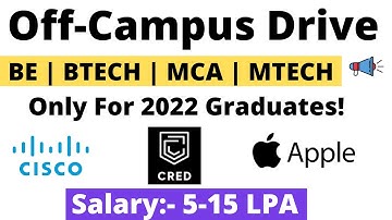 Off Campus Drive 2022 BATCH | Cisco | Cred | Apple Hiring BE BTECH MCA MTECH 2022 Batch
