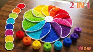 Easy 2 in 1 Crochet 3D Tablemat Tutorial | Beautiful Rainbow Doily Design 🌈 