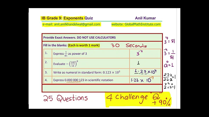 30 minutes 25 Questions Laws of EXPONENTS and Radicals Master Skills Algebra 2 Basics