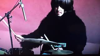 George Harrison drumming with Paul McCartney