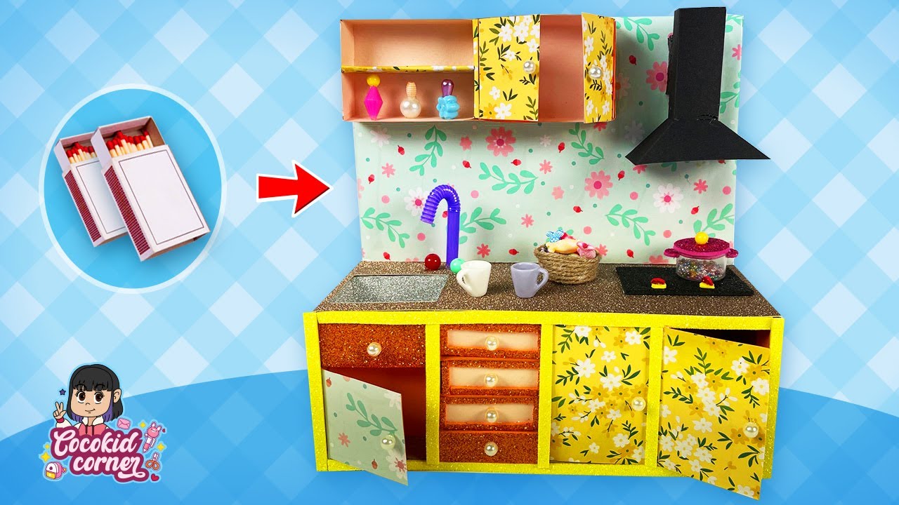 How to make miniature kitchen with matchbox // diy mini kitchen