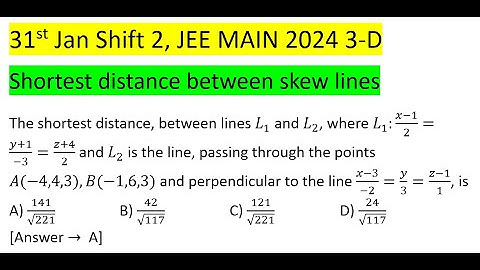 The shortest distance, between lines L_1 and L_2, where L_1:(x-1)/2=(y+1)/(-3)=(z+4)/2 and L_2 is