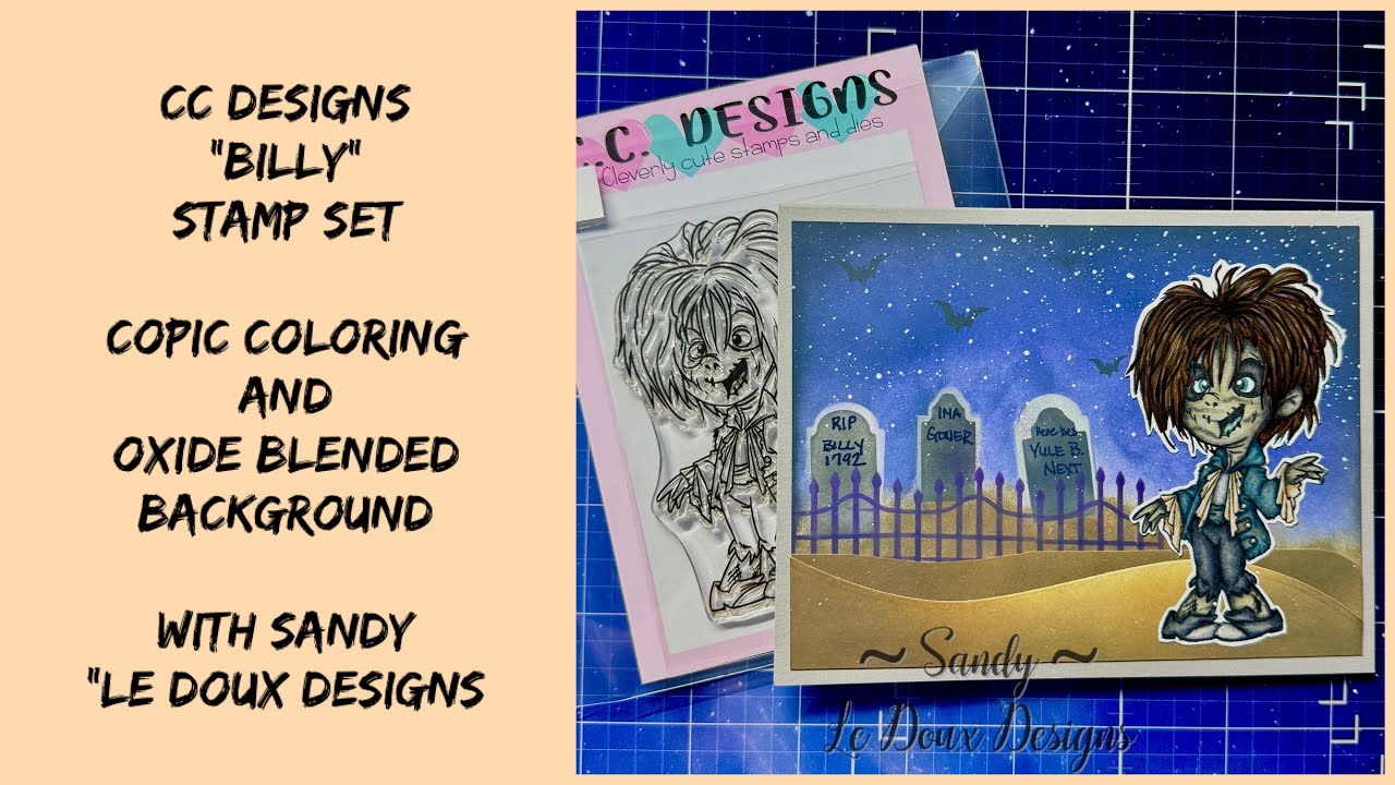 Copic coloring and oxide background: Hocus Pocus - Zombie Billy in a cemetery background