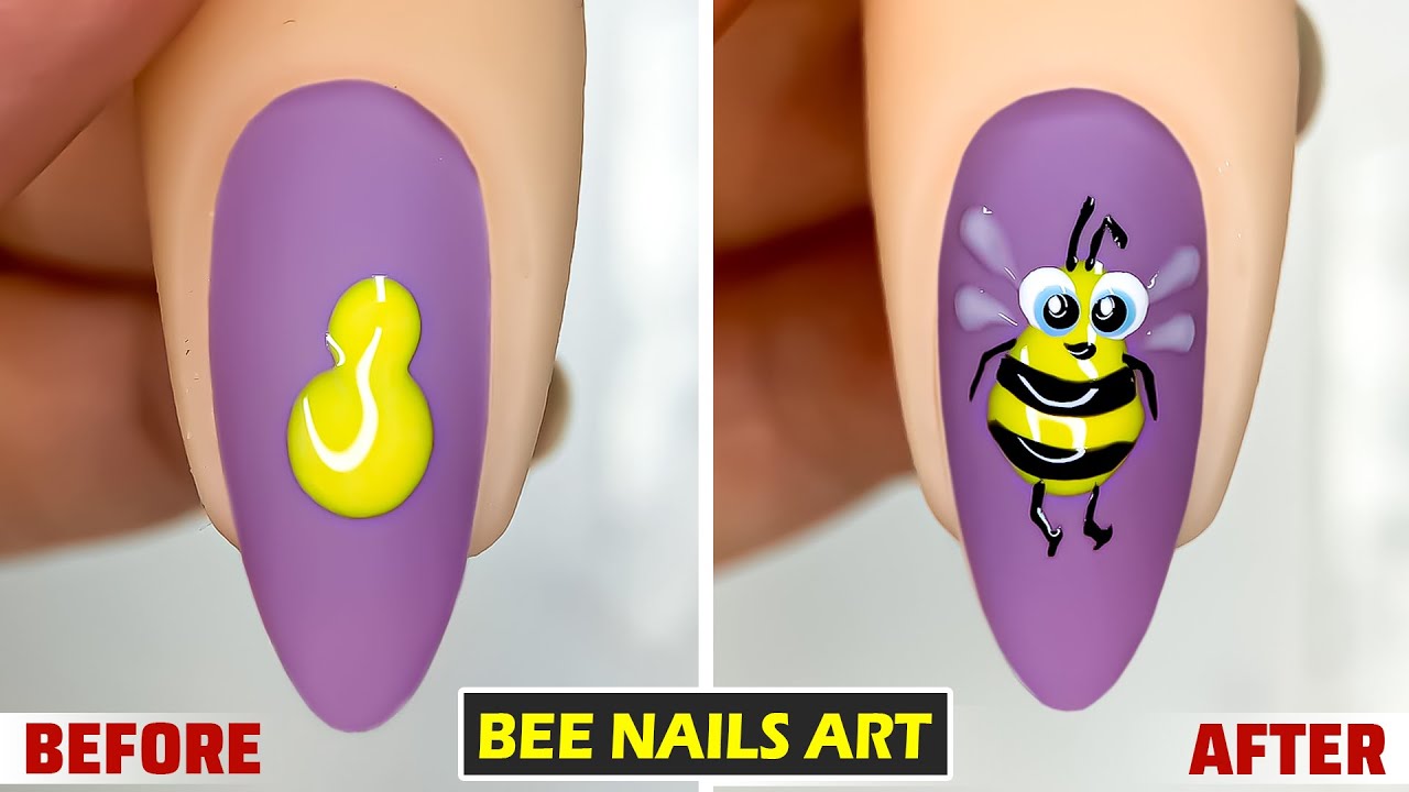 Easy Bee Design Nails Art Tutorial For Beginners  💖Easy Nail Art 💅 Leem Nails