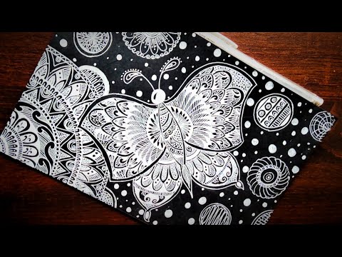 Rupsa drawing $ - Mandala art 😊 black paper with white pen 😊