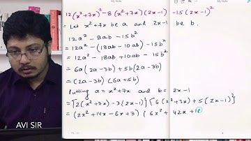 Factorise 12(x^2+7x)^2-8(x^2+7x)(2x-1)-15(2x-1)^2. Factorise (x^2-3x)^2-8(x^2-3x)-20 | Factorise |