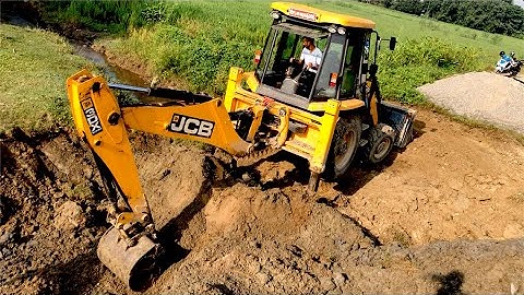 JCB 3DX Machine Making A Bridge Foundation - JCB Backhoe Dozer Video
