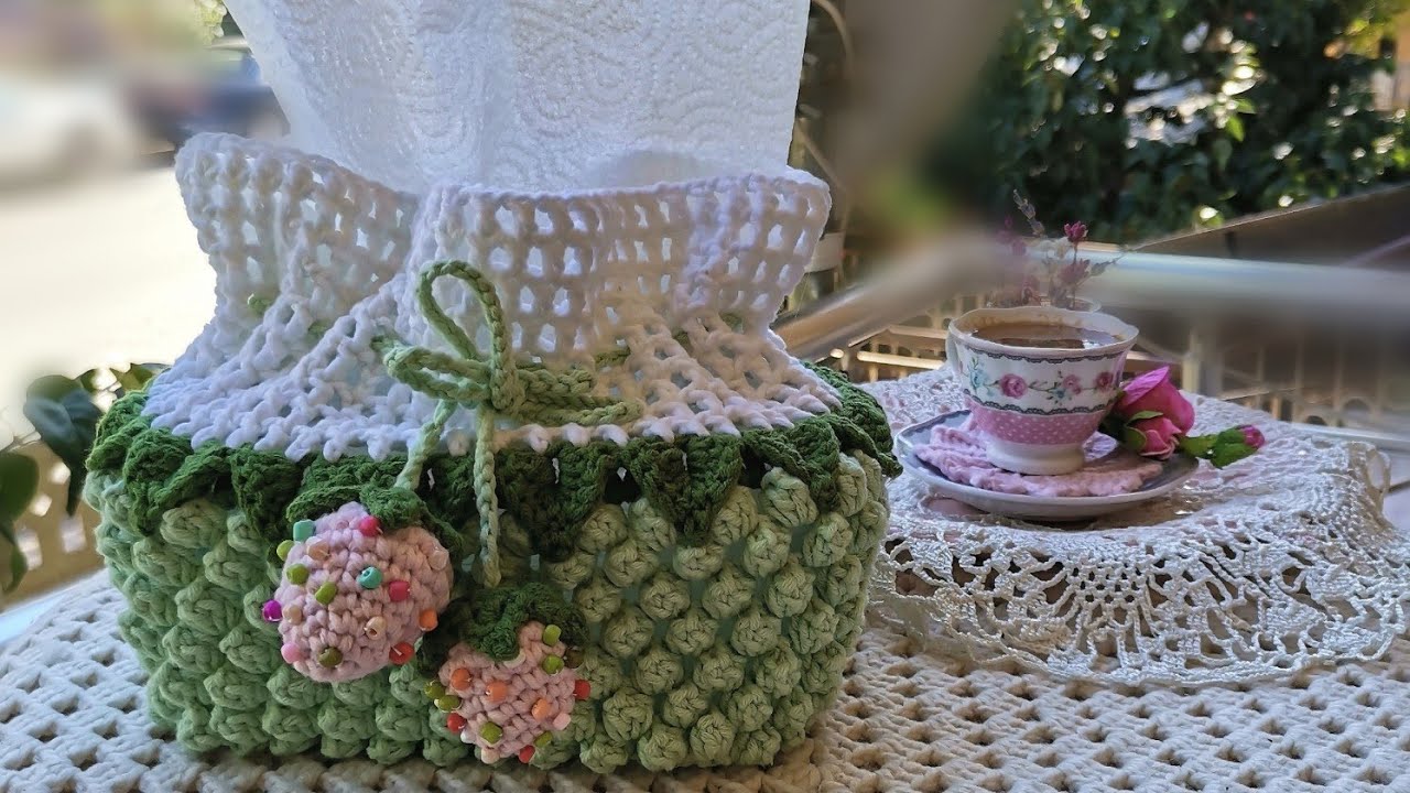 كروشيه علبة مناديل ورقية بطريقة جديدة *كروشيه علبة مناديل بغرزة الفوشار