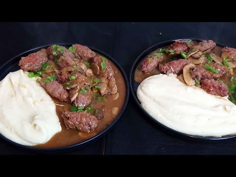 viande-hachée-moelleuse-sauce-crémeuse-aux-champignons-et-purée-maison