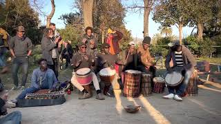 African Drummers playing Djembe drums in Barcelona - African Drums music and crazy dances