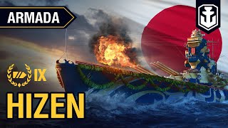 Armada. Hizen battleship. World of Warships guide.