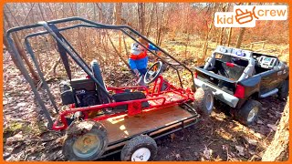Driving and racing go kart we found in woods, hauled with truck, and fixed. Educational | Kid Crew