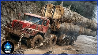 55 Extreme DANGEROUS Huge Wood Logging Truck On Snow Road | Best Of The Week