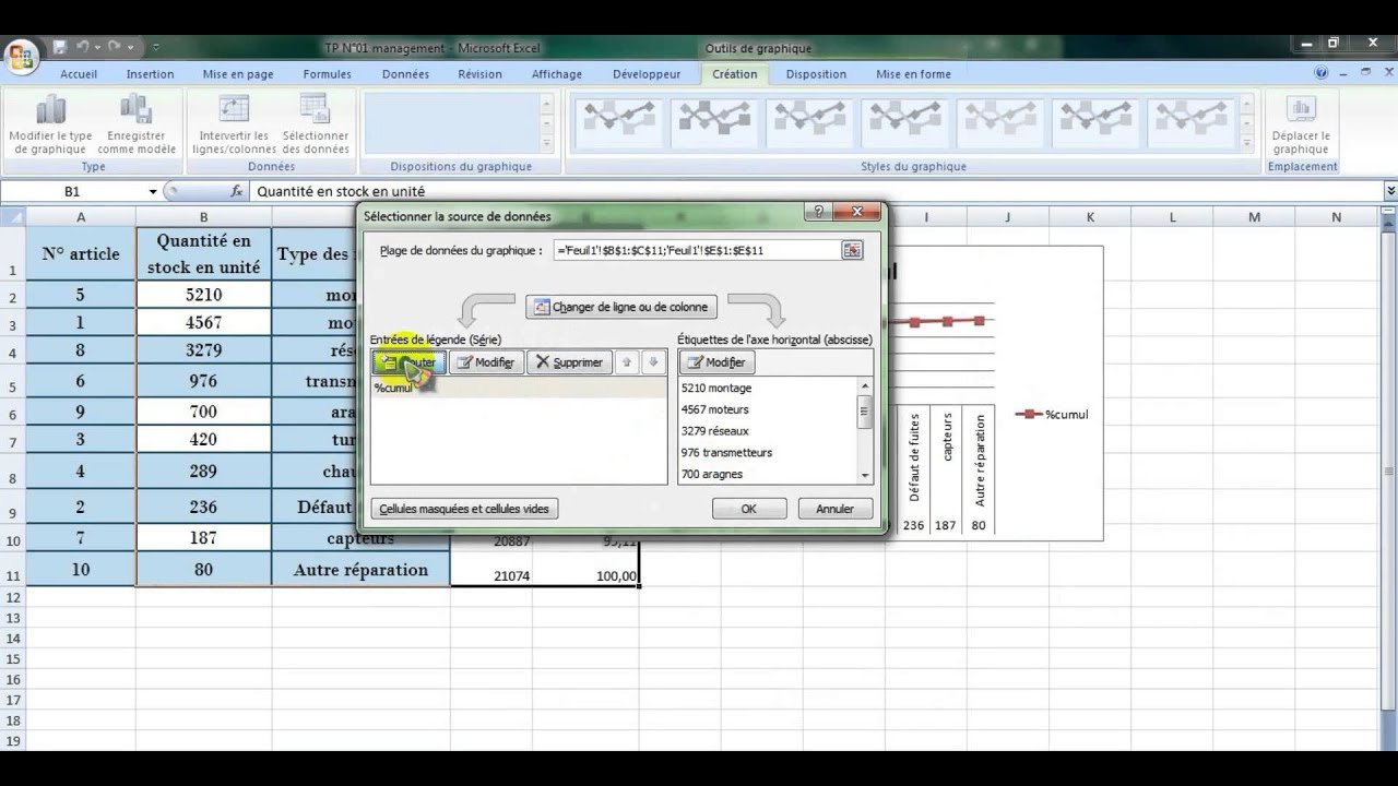 diagramme de Pareto ( sur Excel) - YouTube