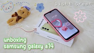 samsung galaxy A14 5g aesthetic unboxing 2024 💚 light green ✨ accessories & set up