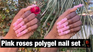Pink roses POLYGEL nail tutorial | Kaynailedit inspired