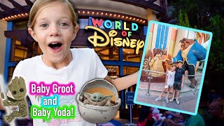 Downtown Disney Anaheim, CA! Shopping for Baby Groot & Baby Yoda in the Hover Pram!! World of Disney