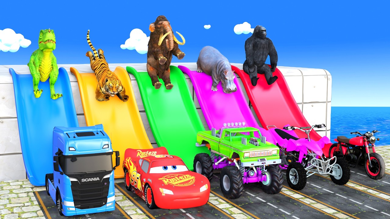 Long Slide Game With Elephant Gorilla Buffalo Hippopotamus Tiger 3d Animal Game Funny 3d Animals